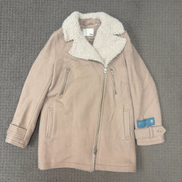 Aritzia Wilfred Free Jacket Womens Medium Beige Virgin Wool Shearling Motto Cozy - Picture 1 of 16